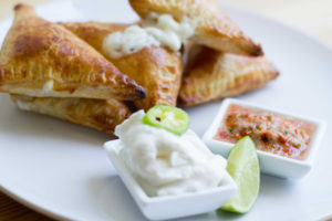 Cheesy Puff Pastry Empanadas with Homemade Salsa and Sour Cream