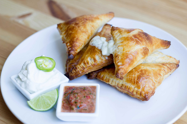 Cheesy Puff Pastry Empanadas with Homemade Salsa and Sour Cream 