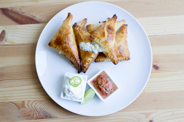 Cheesy Puff Pastry Empanadas with Homemade Salsa and Sour Cream 