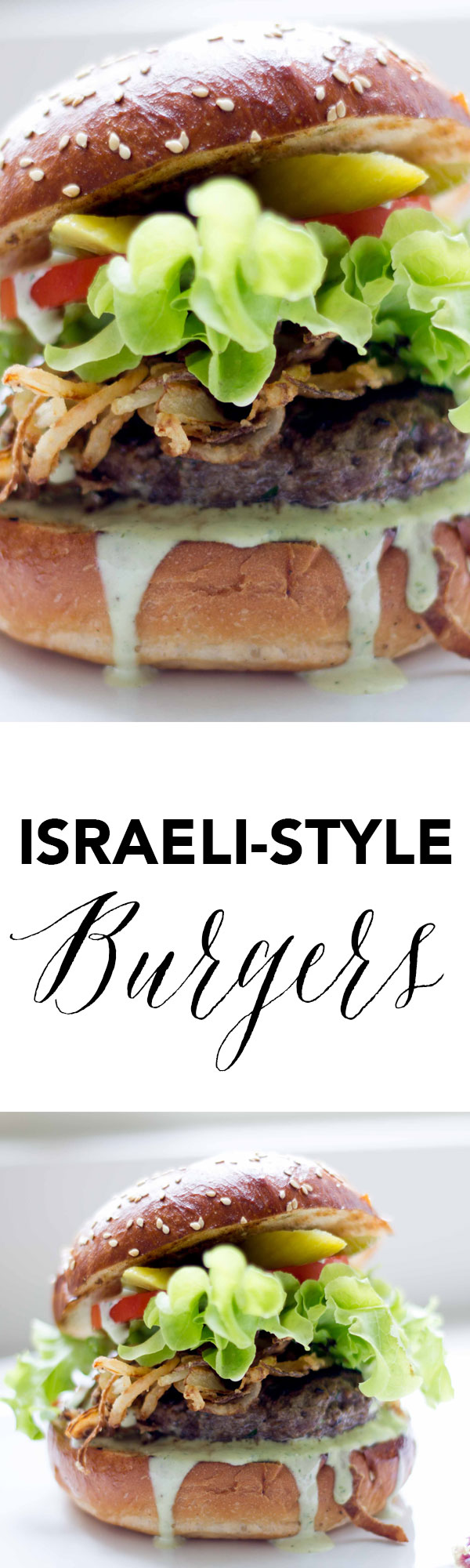 These Israeli style burgers are a great twist on a classic with za'atar spiced buns, spicy green tahini sauce, and middle-eastern flavored beef patties!